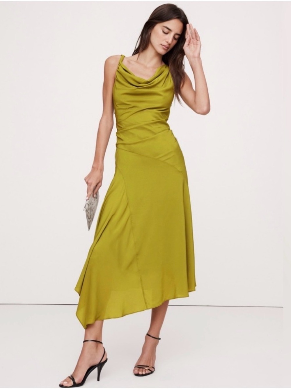 Sleeveless Cowl Neck Midi Dress in Olive Green